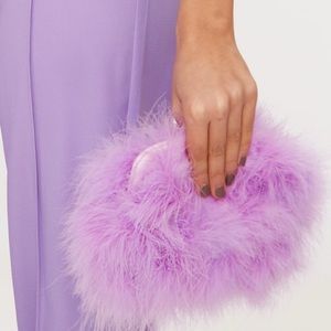 Lilac Marabou Feather Clutch/Crossbody Bag